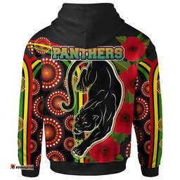 panthers rugby hoodie aboriginal panthers anzac day panther with poppy flower hoodie