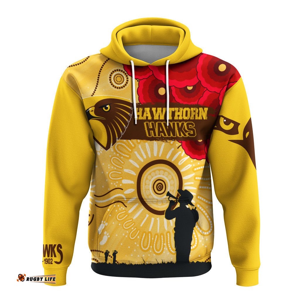 custom personalised hawthorn hawks indigenous anzac day hoodie we will remember