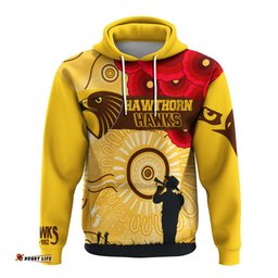 custom personalised hawthorn hawks indigenous anzac day hoodie we will remember