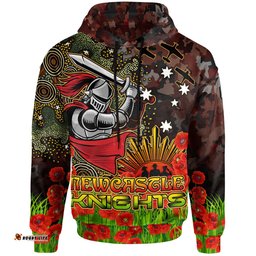knights rugby hoodie custom anzac kinghts with remembrance poppy and indigenous patterns hoodie rlt13
