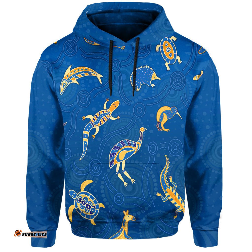custom personalised aboriginal art hoodie animals australia version blue