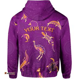 custom personalised aboriginal art hoodie animals australia version purple
