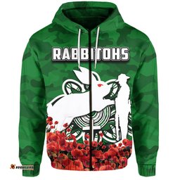 south sydney rabbitohs hoodie anzac day poppy flowers with army patterns