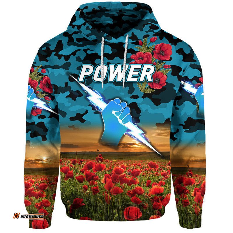 port adelaide power anzac zip up and pullover hoodie poppy vibes