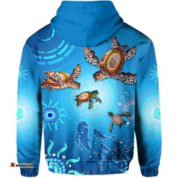 australian aboriginal hoodie happy turtle family version blue
