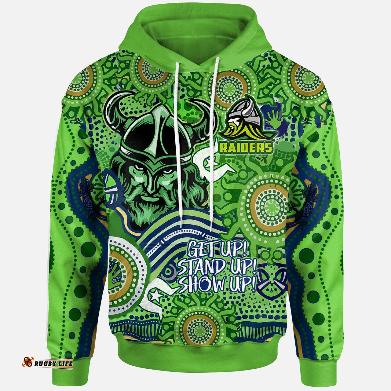 raiders rugby naidoc week watercolour dot painting hoodie custom canberra raiders getting up standing up showing up