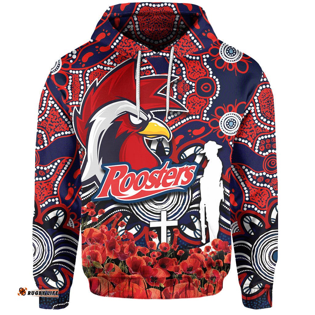 roosters hoodie anzac day poppy flowers with aboriginal