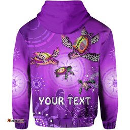 custom personalised australian aboriginal hoodie happy turtle family version purple