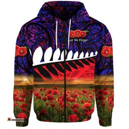 custom personalised new zealand maori anzac zip up and pullover hoodie poppy vibes purple