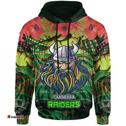 raiders rugby hoodie aboriginal dot art canberra raiders with poppy flower hoodie