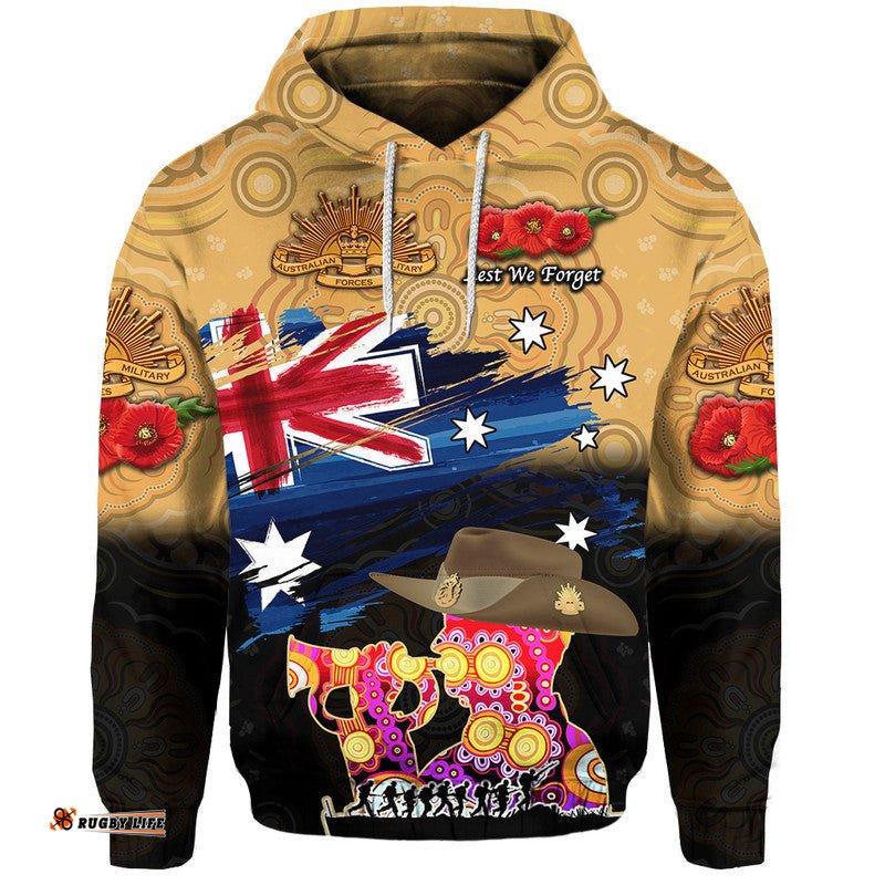custom personalised australia aboriginal anzac zip up and pullover hoodie remembrance vibes gold