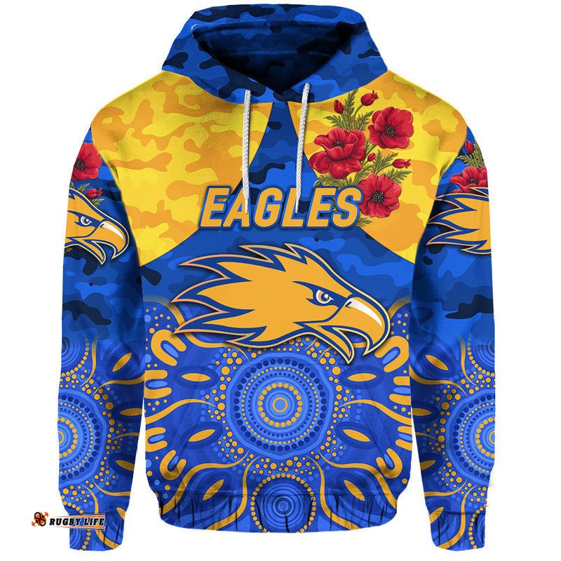 custom personalised west coast eagles anzac zip up and pullover hoodie indigenous vibes royal blue