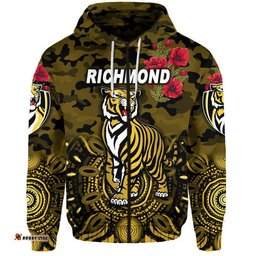 custom personalised richmond tigers anzac zip up and pullover hoodie indigenous vibes black