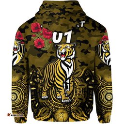 custom personalised richmond tigers anzac zip up and pullover hoodie indigenous vibes black