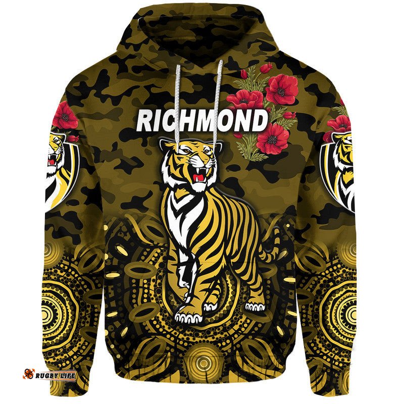 custom personalised richmond tigers anzac zip up and pullover hoodie indigenous vibes black