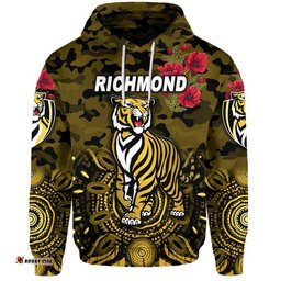 custom personalised richmond tigers anzac zip up and pullover hoodie indigenous vibes black