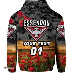 custom personalised essendon bombers anzac zip up and pullover hoodie poppy vibes black