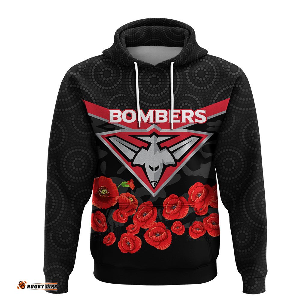 essendon bombers anzac day hoodie indigenous art