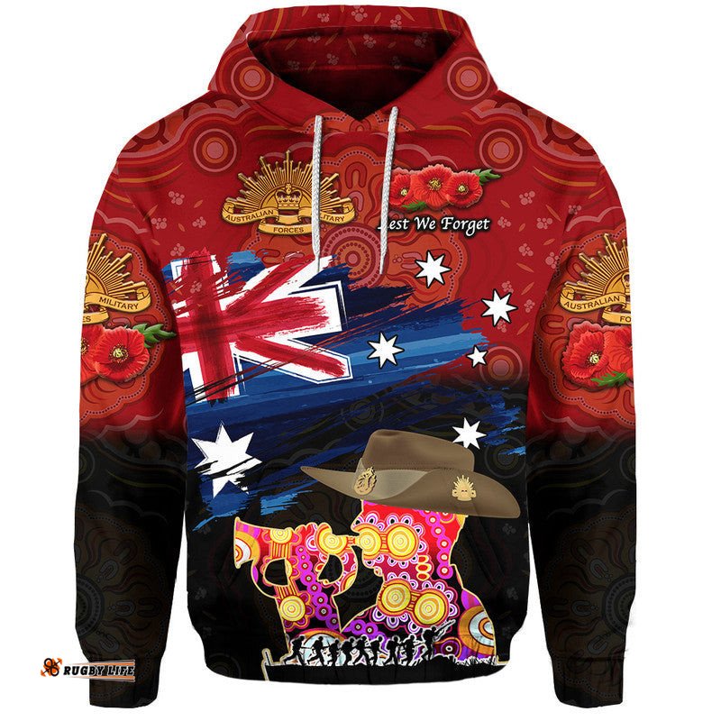 australia aboriginal anzac zip up and pullover hoodie remembrance vibes red