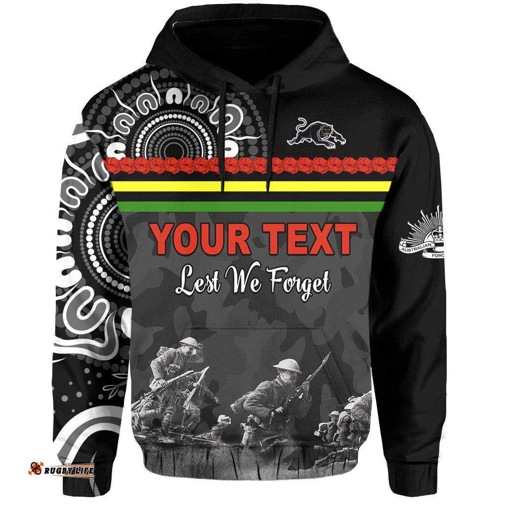 custom personalised panthers anzac day hoodie aboriginal lest we forget ver02
