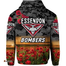 essendon bombers anzac zip up and pullover hoodie poppy vibes black