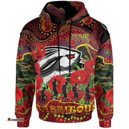 rabbitohs rugby aboriginal anzac day custom hoodie lest we forget rabbitohs with poppy flower rlt13