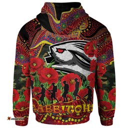 rabbitohs rugby aboriginal anzac day custom hoodie lest we forget rabbitohs with poppy flower rlt13