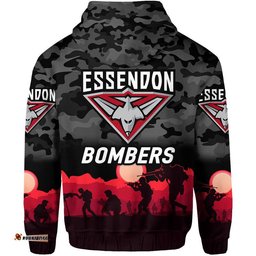 essendon bombers anzac zip up and pullover hoodie simple style black