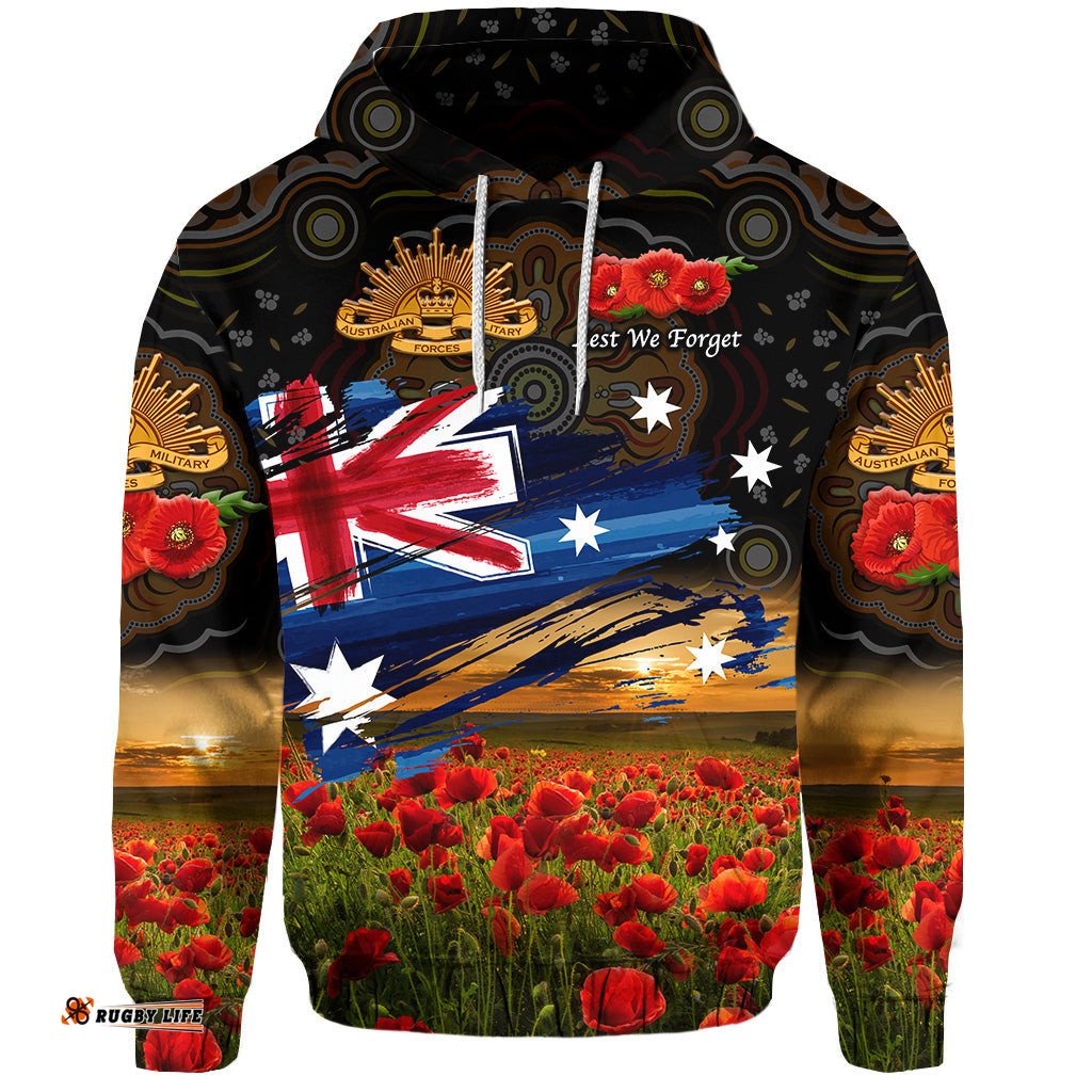australia aboriginal anzac zip up and pullover hoodie poppy vibes black