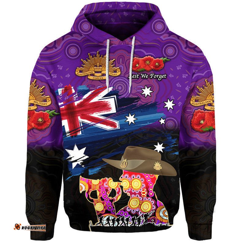 custom personalised australia aboriginal anzac zip up and pullover hoodie remembrance vibes purple