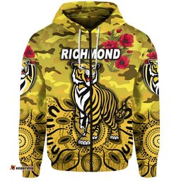 richmond tigers anzac zip up and pullover hoodie indigenous vibes yellow