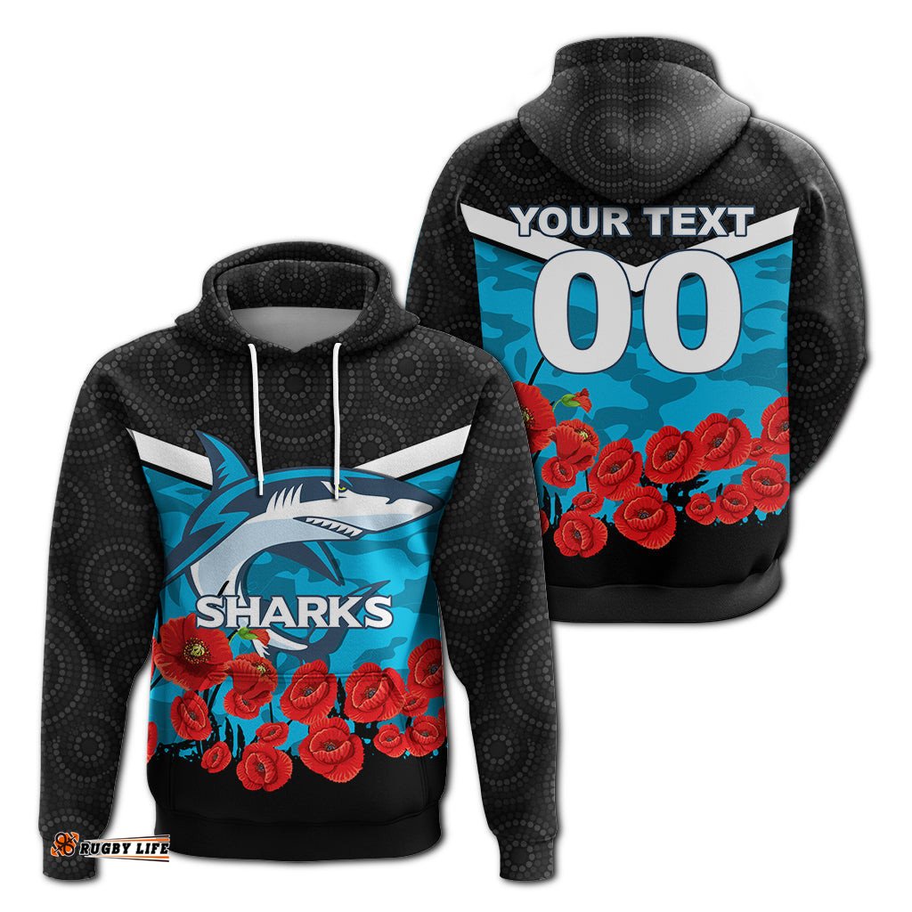 custom personalised cronulla sutherland sharks anzac day indigenous art hoodie