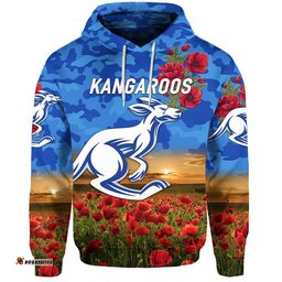 custom personalised north melbourne kangaroos anzac zip up and pullover hoodie poppy vibes
