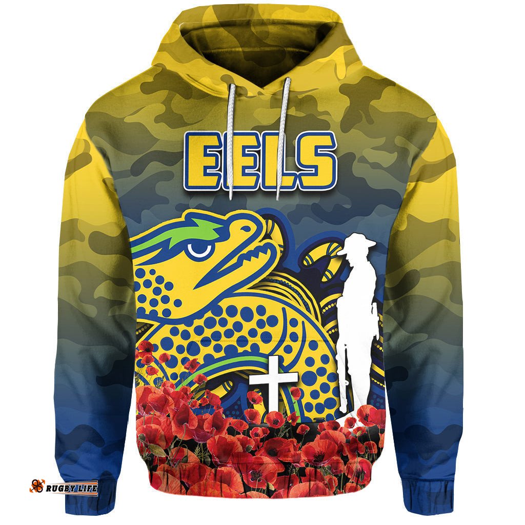 parramatta eels hoodie anzac day poppy flowers with army patterns