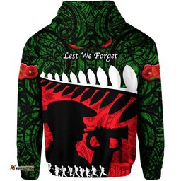 new zealand maori anzac zip up and pullover hoodie remembrance soldier green