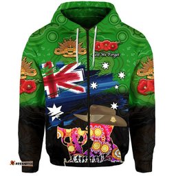 australia aboriginal anzac zip up and pullover hoodie remembrance vibes green