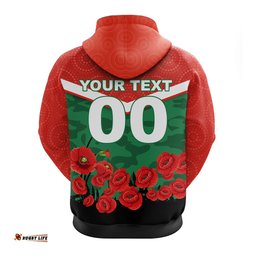 custom personalised rabbitohs anzac day hoodie indigenous art