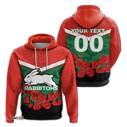 custom personalised rabbitohs anzac day hoodie indigenous art