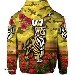 custom personalised richmond tigers anzac zip up and pullover hoodie poppy vibes yellow