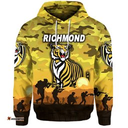 richmond tigers anzac zip up and pullover hoodie simple style yellow