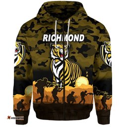 custom personalised richmond tigers anzac zip up and pullover hoodie simple style black