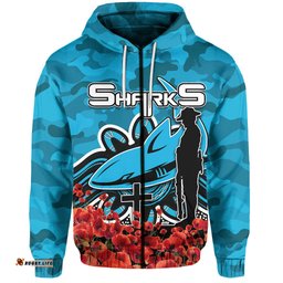 cronulla sutherland sharks hoodie anzac day poppy flowers with army patterns