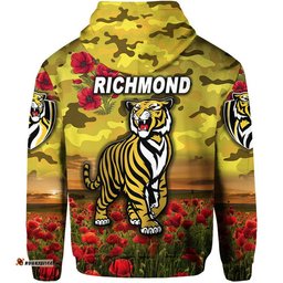 richmond tigers anzac zip up and pullover hoodie poppy vibes yellow