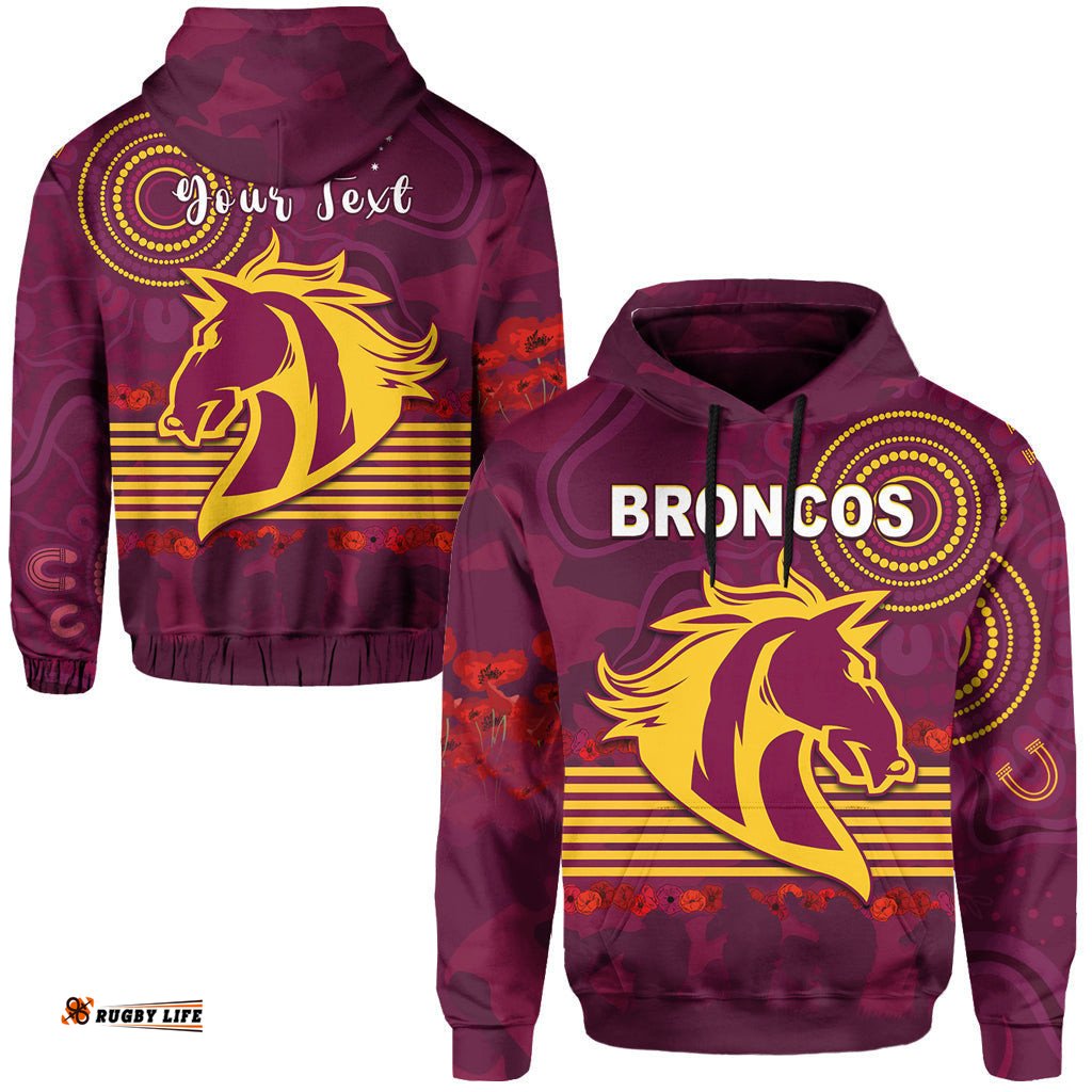custom personalised broncos anzac day hoodie aboriginal lest we forget ver01
