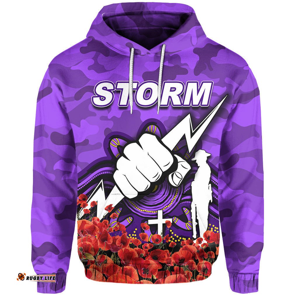 melbourne storm hoodie anzac day poppy flowers with army patterns