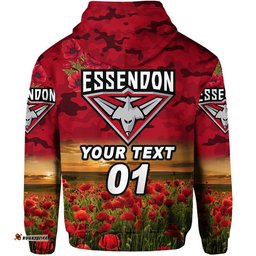custom personalised essendon bombers anzac zip up and pullover hoodie poppy vibes red
