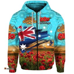 custom personalised australia aboriginal anzac zip up and pullover hoodie poppy vibes blue