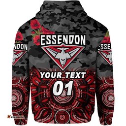 custom personalised essendon bombers anzac zip up and pullover hoodie indigenous vibes black