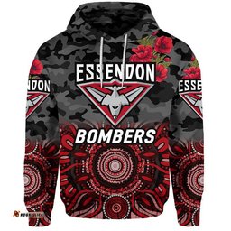 custom personalised essendon bombers anzac zip up and pullover hoodie indigenous vibes black
