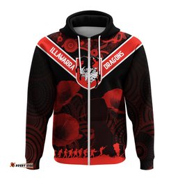 illawarra dragons rugby personalised hoodie anzac day red poppies